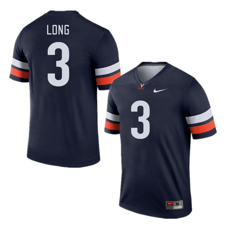 Men #3 Langston Long Virginia Cavaliers College Football Jerseys Stitched Sale-Navy